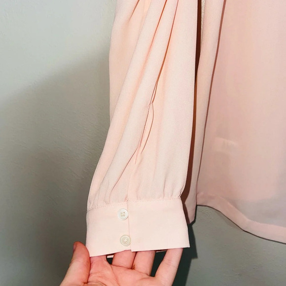 LOFT Light Pink Wrap Tie Neck V-neck Long Sleeve Blouse Medium Women’s - Picture 6 of 14